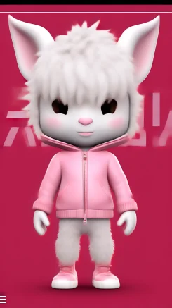 3D character of a cute, cool animal with a face and legs and arms, kawaii, cartoon style, his face is a shape of “Z,” full body, pink colors, very detailed colors, 8k photorealistic detailed --weird 170 --s 254 --c 24 --stop 62 --iw 1.25 --ar 9:16 --style raw --v 5.2