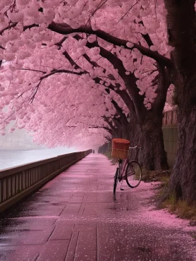 Cherry trees, growing luxuriantly in summer under the sun, with red, pink and white flowers, branches and full of fruits, give people a feeling of vigor and cheerfulness, the light is soft and bright, it is a very comfortable thing to take a ride or have a picnic under the tree, looking through the branches of the tree, you can see the brilliant sky and the beautiful scenery, there are mountains and lakes in the distance, the depth of field is suitable, you can perceive the harmonious coexistence of the cherry tree and the surrounding natural environment. --ar 3:4 --style raw --v 5.2 --s 750