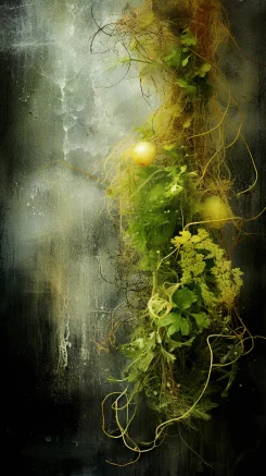 organic, natural, oral, botanical, blurred, manipulated, dark, layered grunge look, edgy, --ar 9:16 --style raw --v 5.2