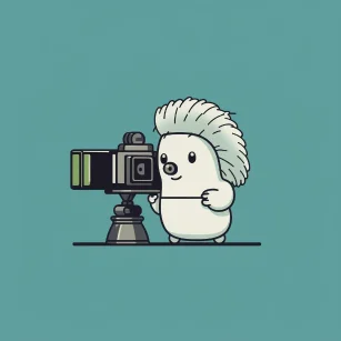 Minimalist Comic Book Style Little Hedgehog Carrying a Movie Camera --ar 1:1 --style raw --v 5.2